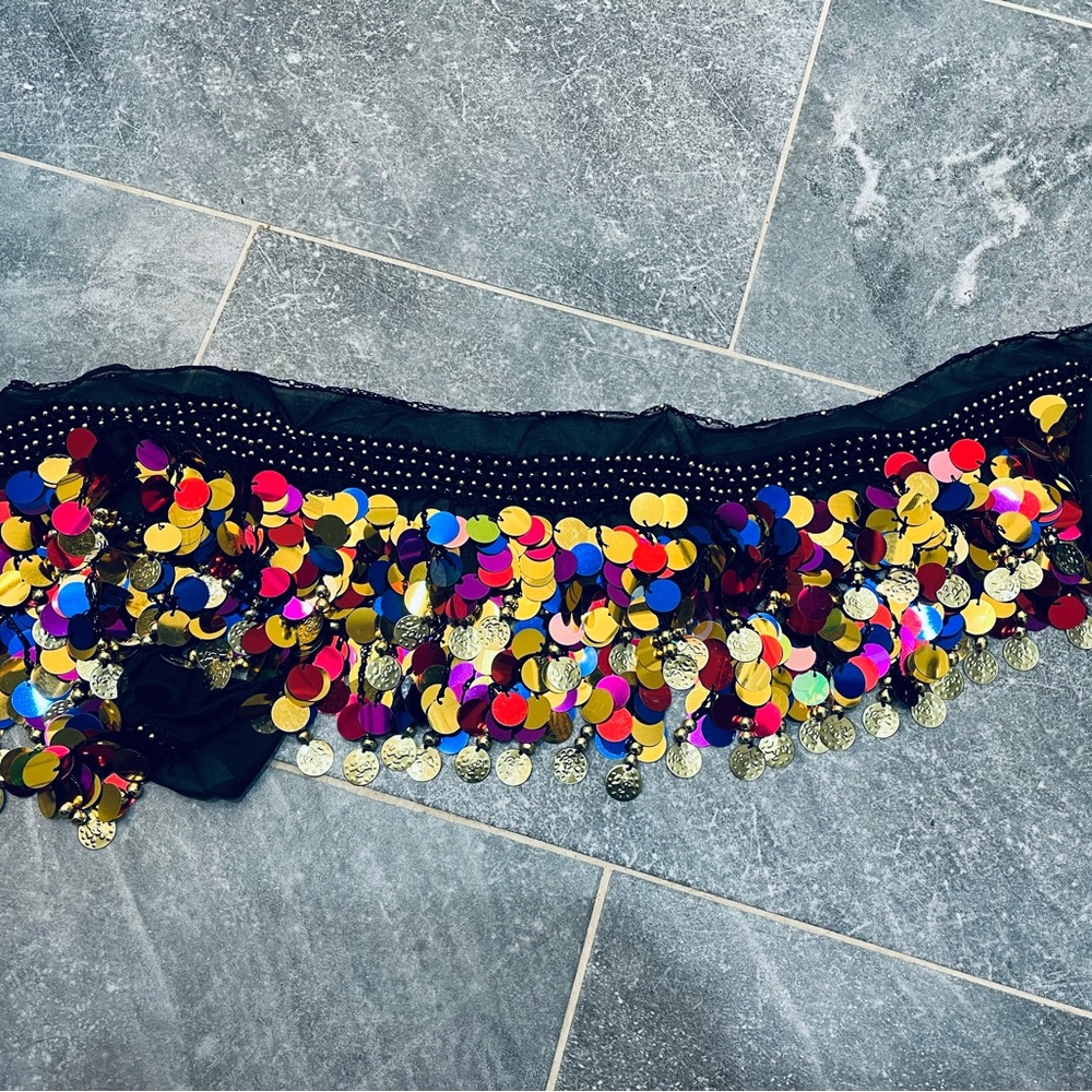 Colorful Sequin Belly Dance Hip Scarf - Picture 2 of 3